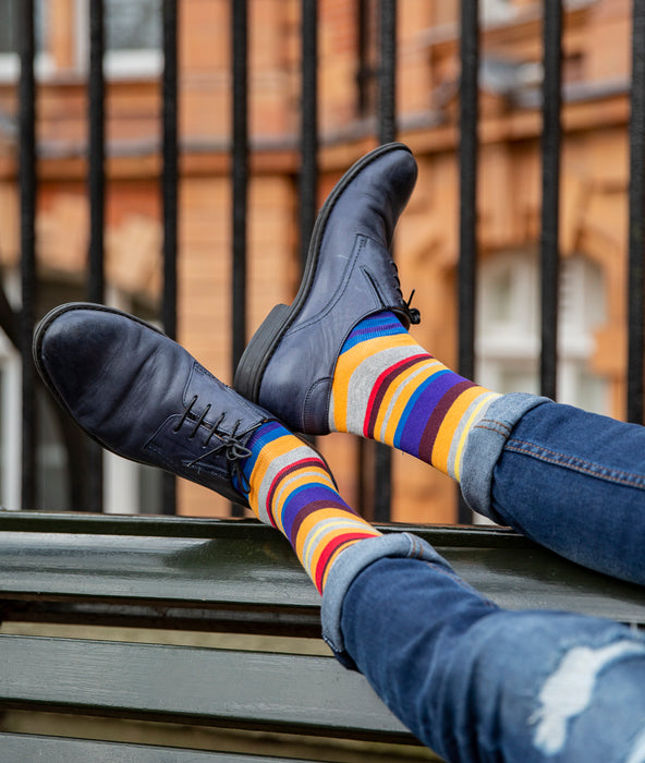 Multi Stripe Fine Sock - Grey