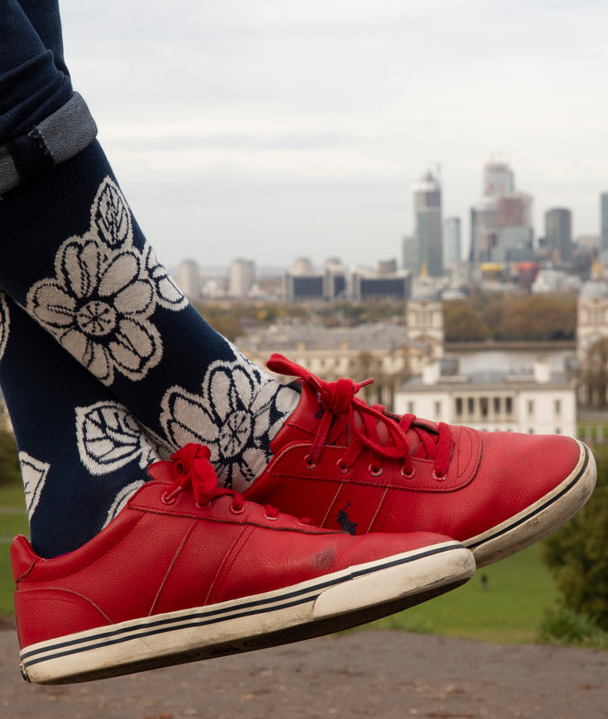 Batik Flower Fine Sock - Indigo