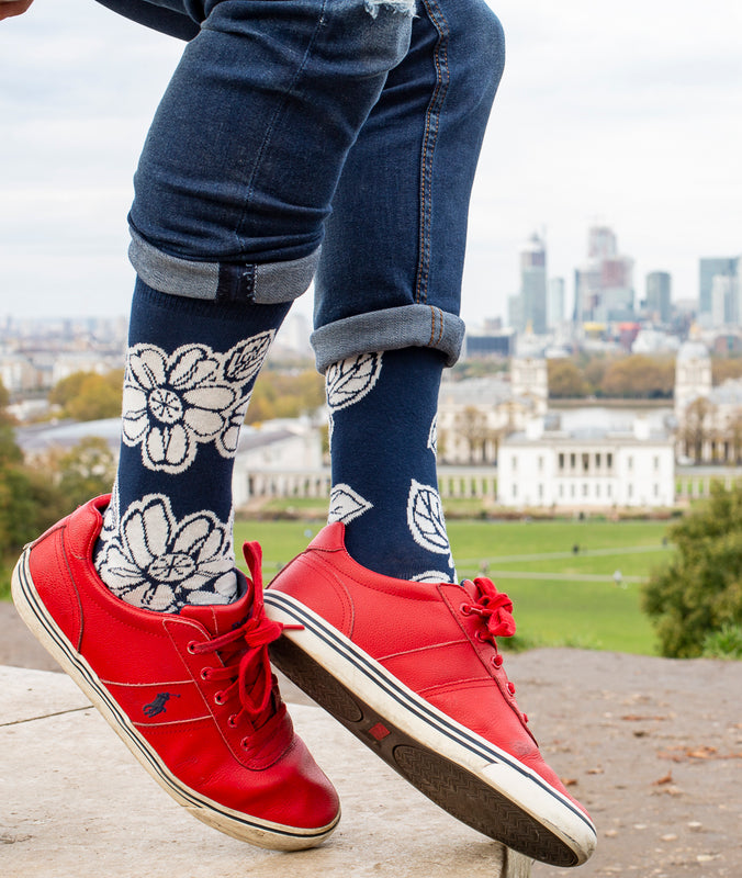 Batik Flower Fine Sock - Indigo