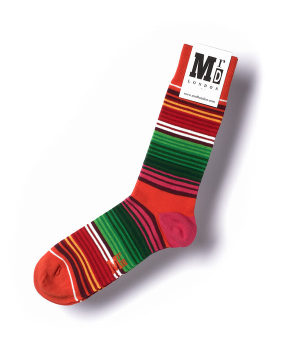 Striped Fine Sock - Orange/Green