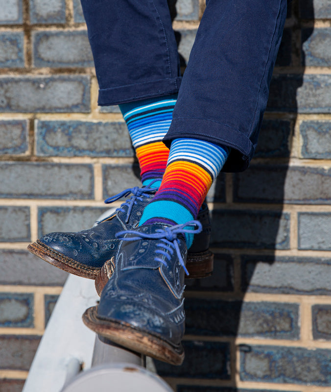 Striped Fine Sock - Blue/Orange