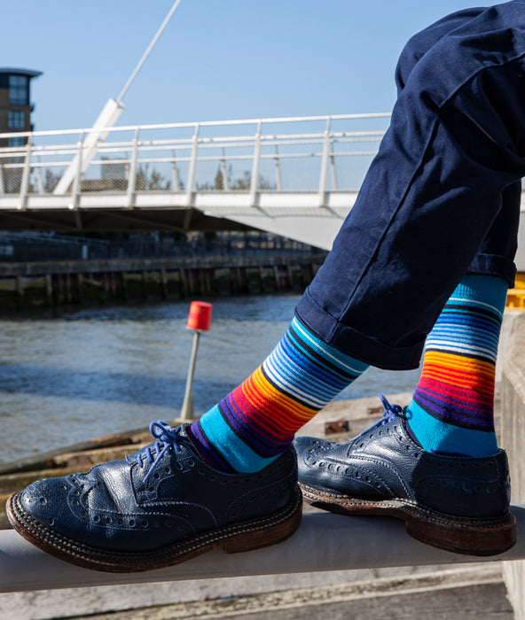 Striped Fine Sock - Blue/Orange