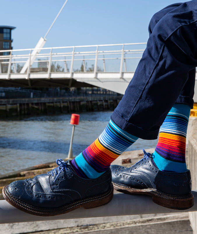 Striped Fine Sock - Blue/Orange