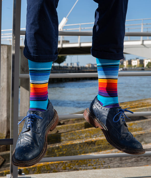 Striped Fine Sock - Blue/Orange