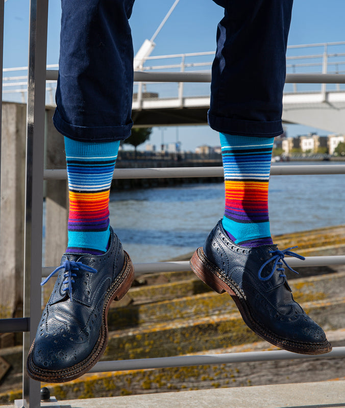 Striped Fine Sock - Blue/Orange
