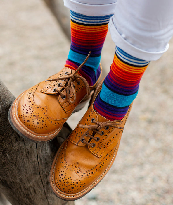 Striped Fine Sock - Blue/Orange