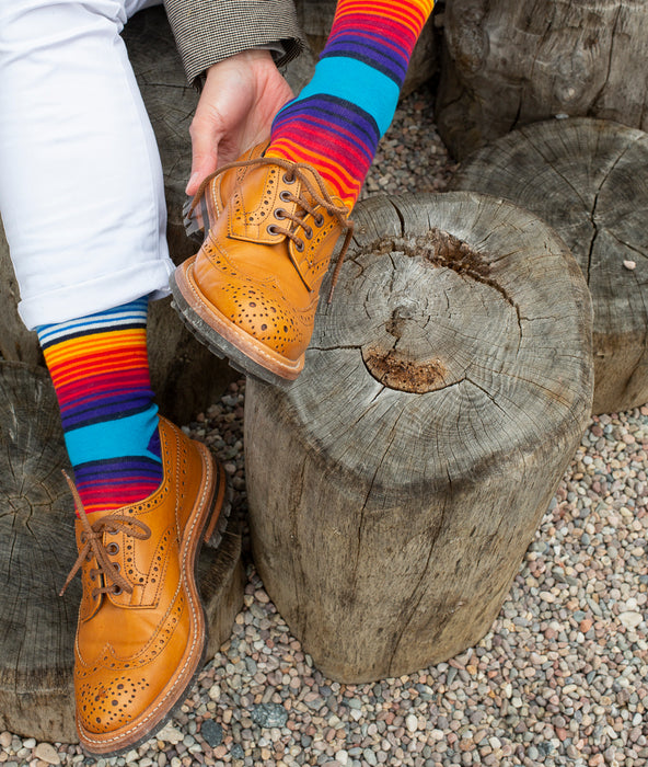 Striped Fine Sock - Blue/Orange