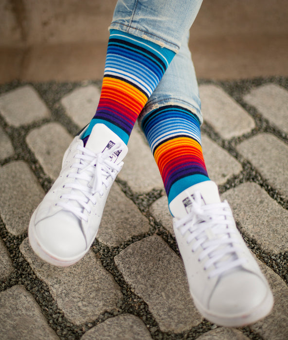 Striped Fine Sock - Blue/Orange