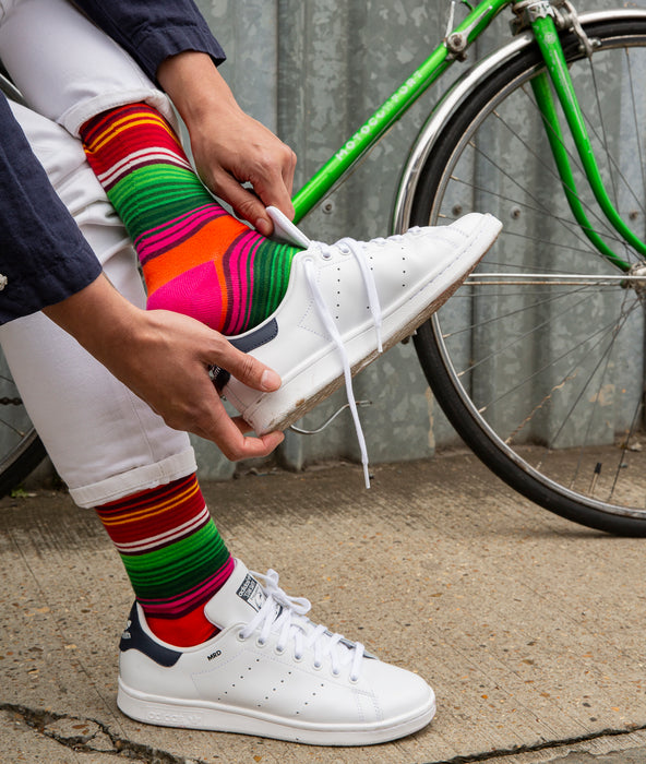 Striped Fine Sock - Orange/Green