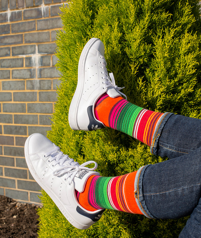 Striped Fine Sock - Orange/Green