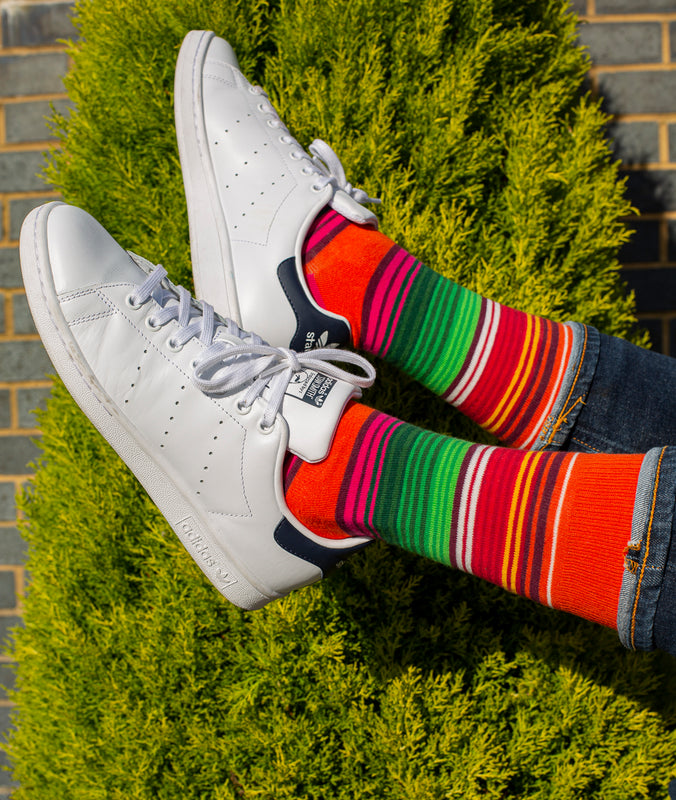 Striped Fine Sock - Orange/Green