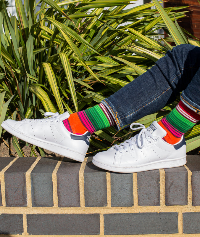 Striped Fine Sock - Orange/Green