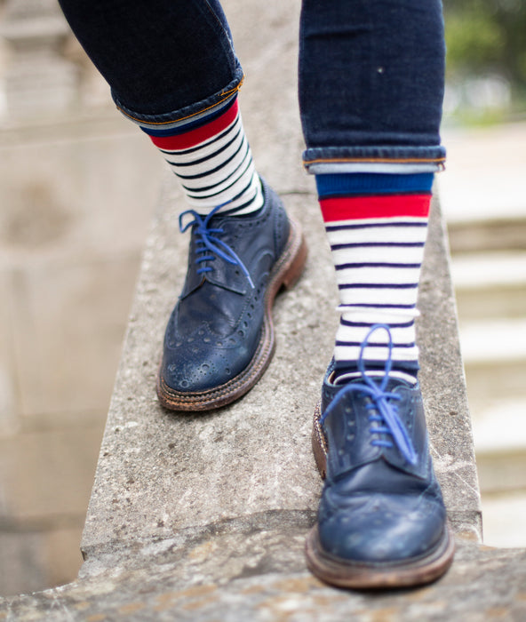 Breton Striped Fine Sock - Blue/Red/Navy