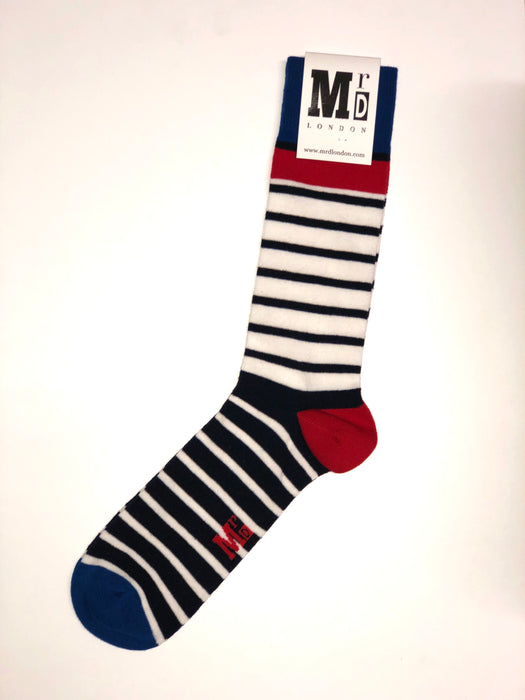 Breton Striped Fine Sock - Blue/Red/Navy