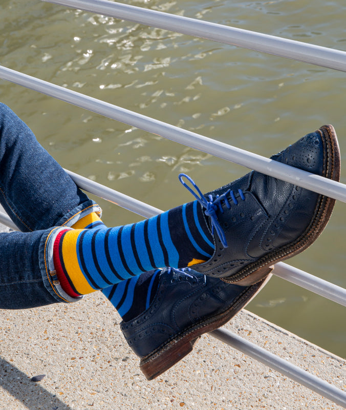 Breton Striped Fine Sock - Blue/Red/Yellow