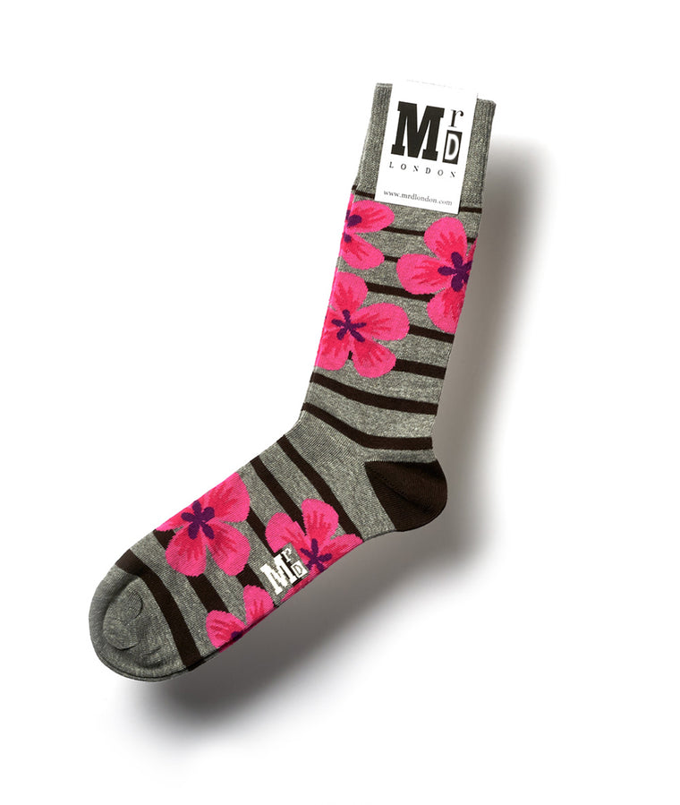 Flower Fine Sock - Grey