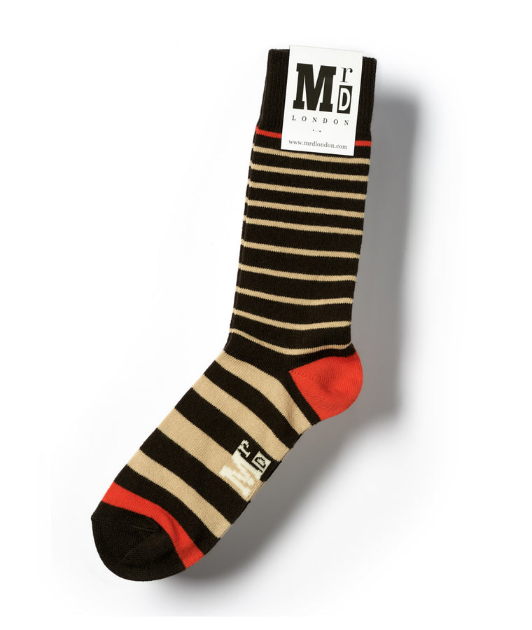 Breton Stripe 9 Gauge Sock - Brown