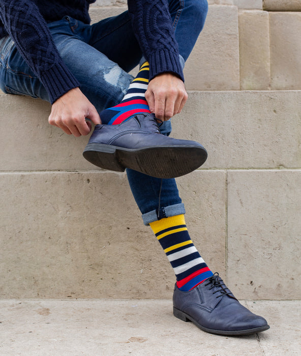 Multi Stripe 9 Gauge Sock - Navy