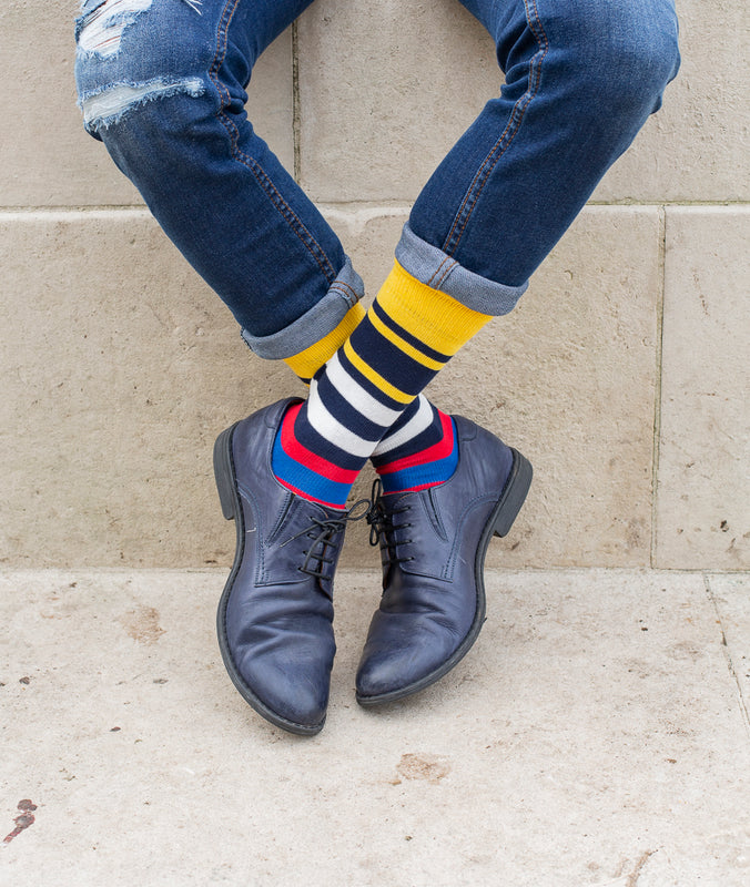 Multi Stripe 9 Gauge Sock - Navy