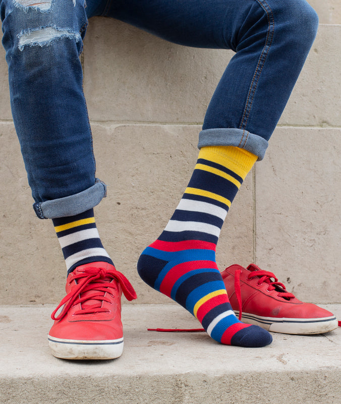 Multi Stripe 9 Gauge Sock - Navy