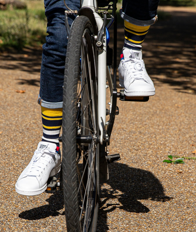 Multi Stripe 9 Gauge Sock - Navy