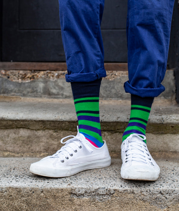 Multi Stripe 9 Gauge Sock - Green