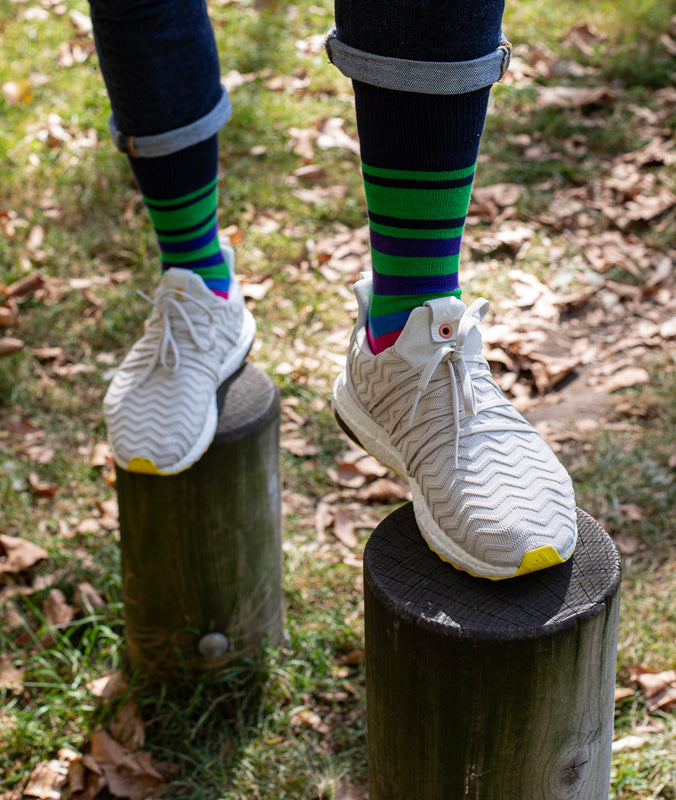Multi Stripe 9 Gauge Sock - Green