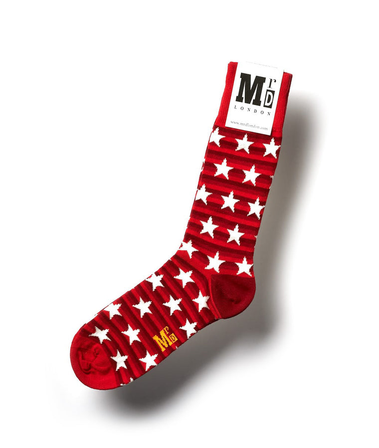 Striped Fine Sock - Red/White Stars